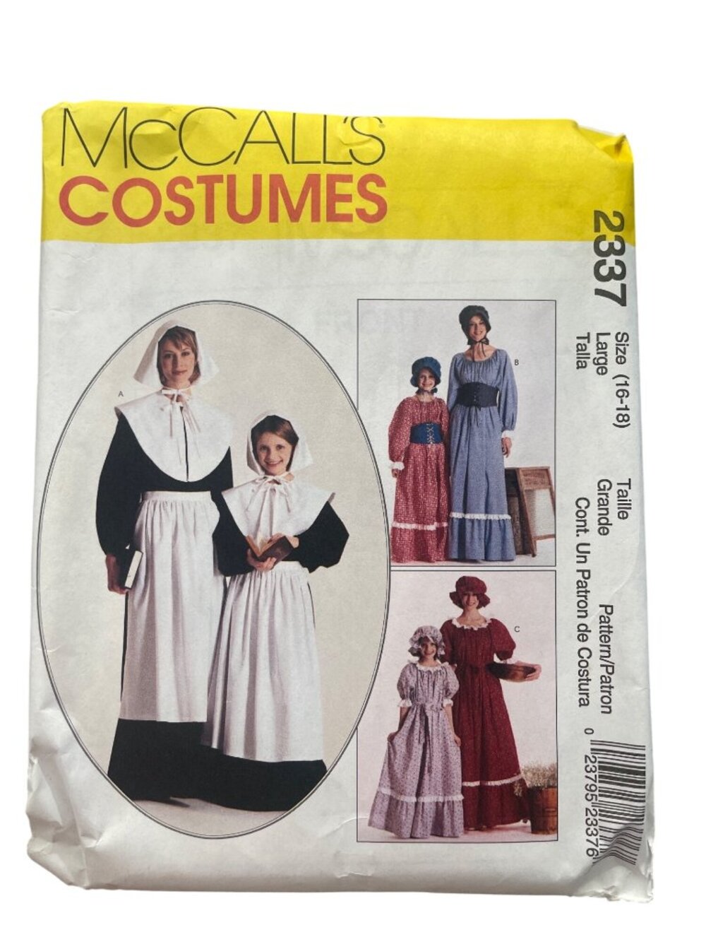 Vintage 90s McCalls 2337 Sewing Pattern Large Costumes Pilgrim Prairie Dress CUT